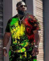 Street Cartoon Red And Green Color Block Splash Ink Print Large Men's Suit